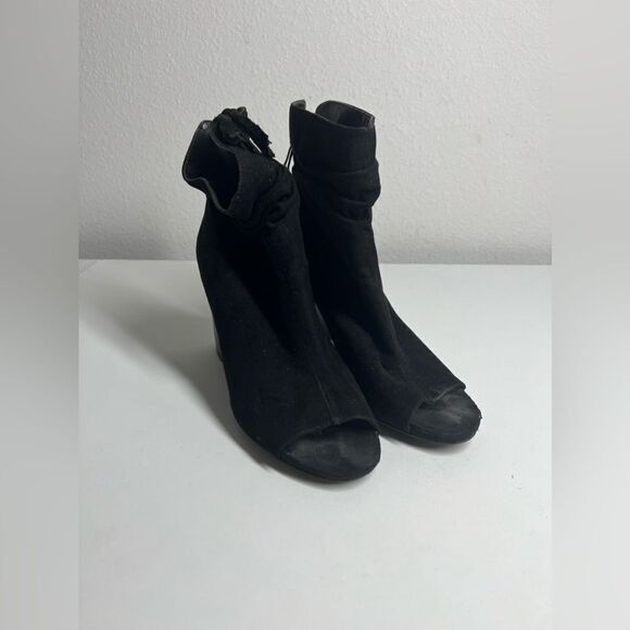 ANA VELOUR ANKLE BOOTS PEEP TOE - BLACK Size 8M - Picture 2 of 9